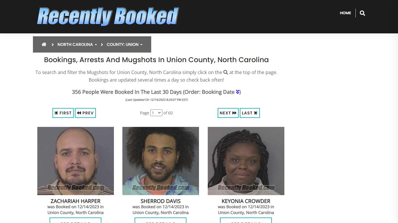 Bookings, Arrests and Mugshots in Union County, North Carolina